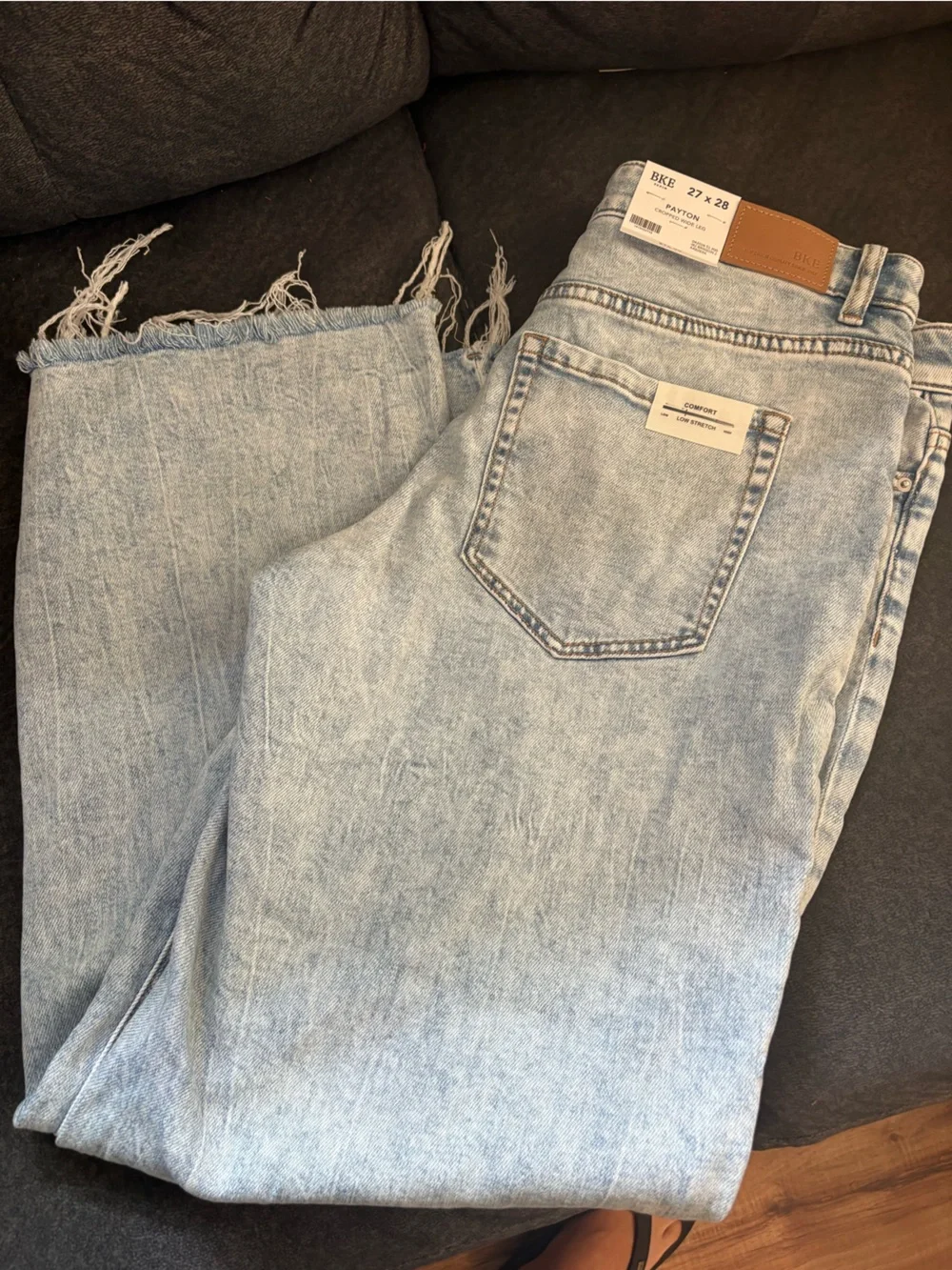 BKE Light Blue Wide Leg Jeans with Raw Hem - Picture 4 of 4